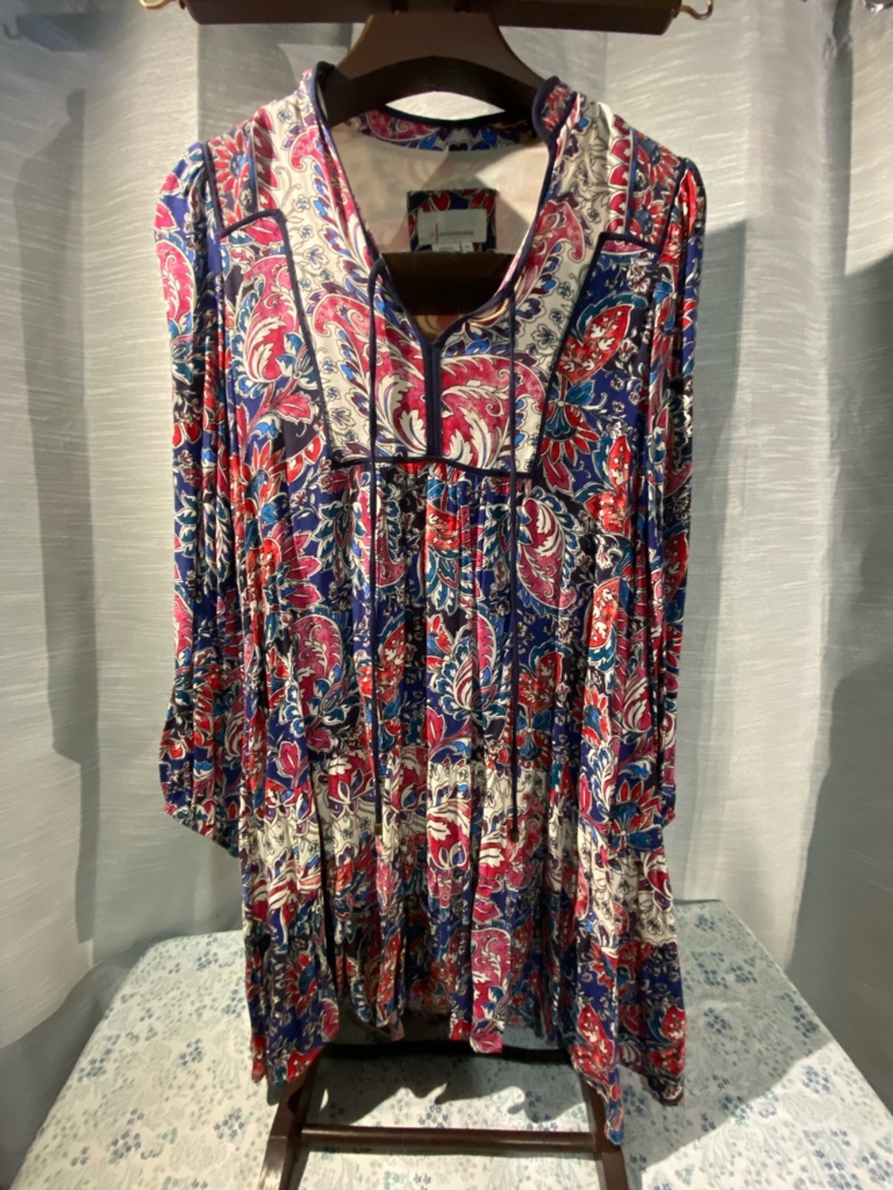 Anthropologie Printed Blouse in Navy, Red & Cream